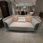 Red & Light Gray Leather Sofa Set with Marble Inlay Craftsmanship, Gold Stainless Steel Trim & Pleated Accent Chairs